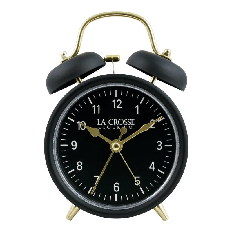 La Crosse Technology Analog Quartz Movement / Crystal Tabletop Clock with Alarm in Black