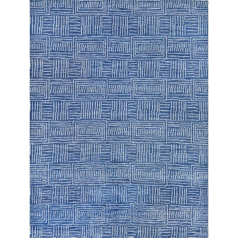 Exquisite Rugs Aldridge Hand-Knotted New Zealand Wool/ Bamboo Silk Blue/Ivory Area Rug