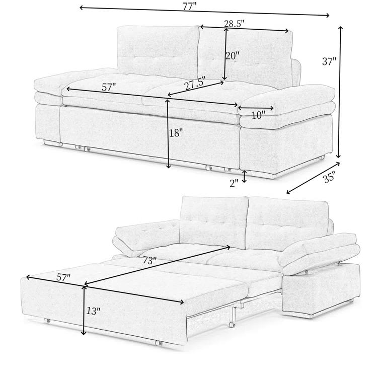 Latitude Run® Munos Full Size Convertible Sleeper Sofa, 77" Pull Out Sofa Bed