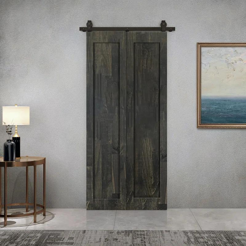 Calhome 1 Panel Shaker Pine Wood Bi-Fold Door with Sliding Barn Door Hardware Kit