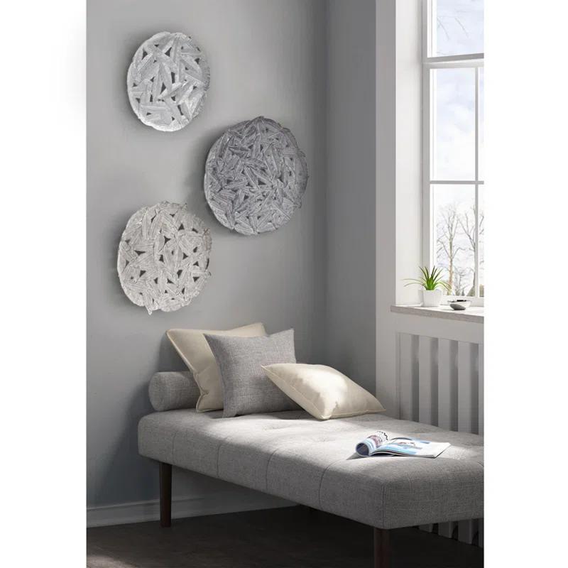 Dakota Fields Textured Feather 3-Piece Metal Disc Wall Decor Set