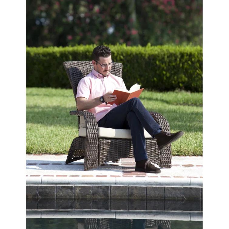 PatioSense Patio Sense Coconino Wicker Lounge Chair, Adirondack Style Includes 3" Thick Beige Cushion & Lumbar Pillow