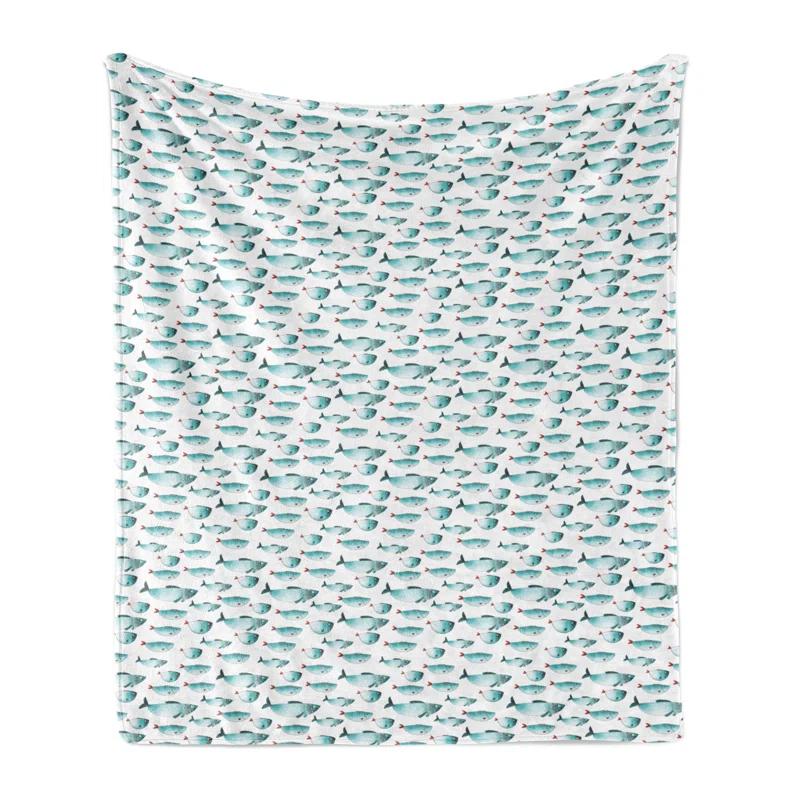 Ambesonne Ambesonne Turquoise and White Fleece Throw Blanket Sea Fish Turquoise Teal and Ruby