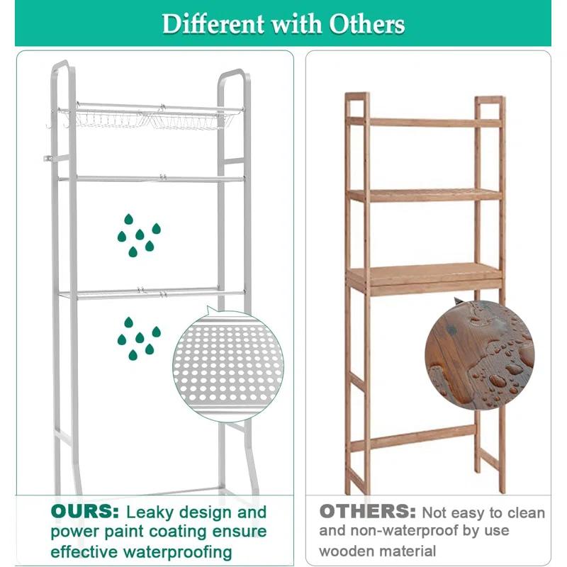 Over The Toilet Storage Shelf For Bathroom, 3-Tier Above Toilet Rack Bathroom Organizer With Adjustable Shelves And Hanging Hooks, Easy To Assemble & Space Saving, White