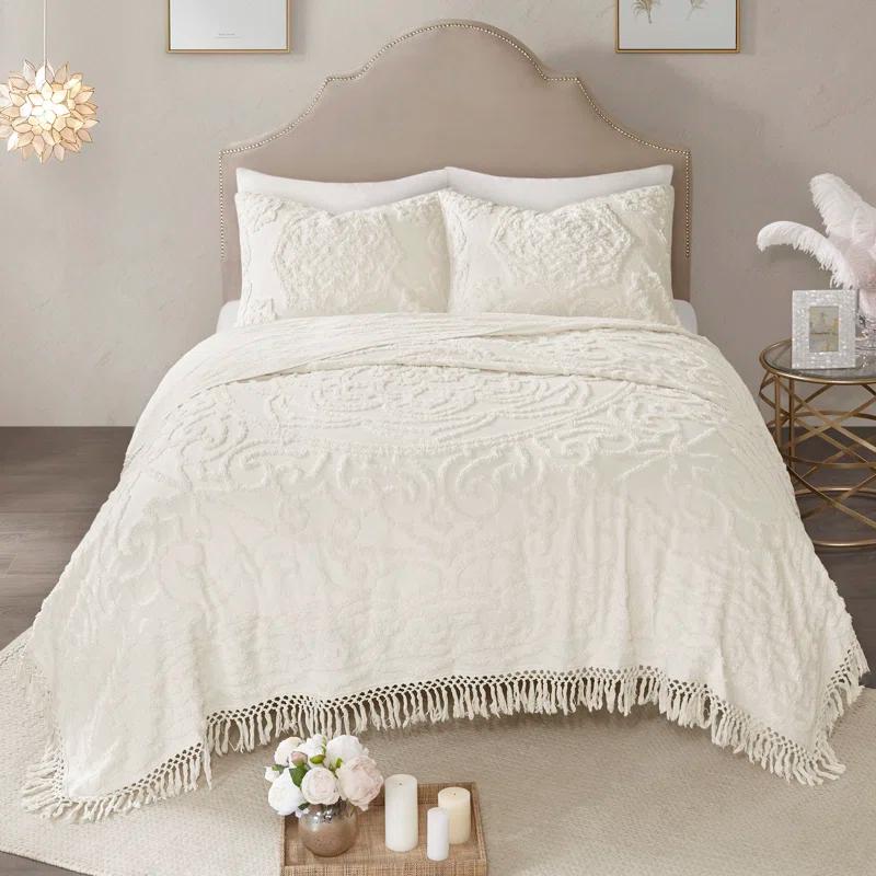 Madison Park Laetitia Tufted Chenille Cotton 3 Piece Medallion Duvet Cover Set