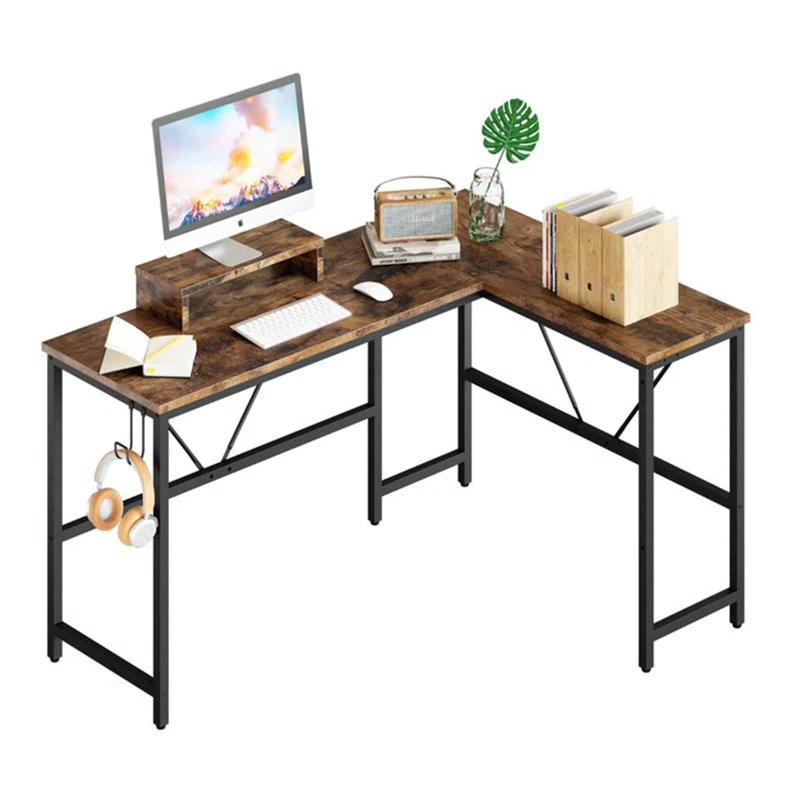 Bestier L-Shaped Metal Base Computer Desk