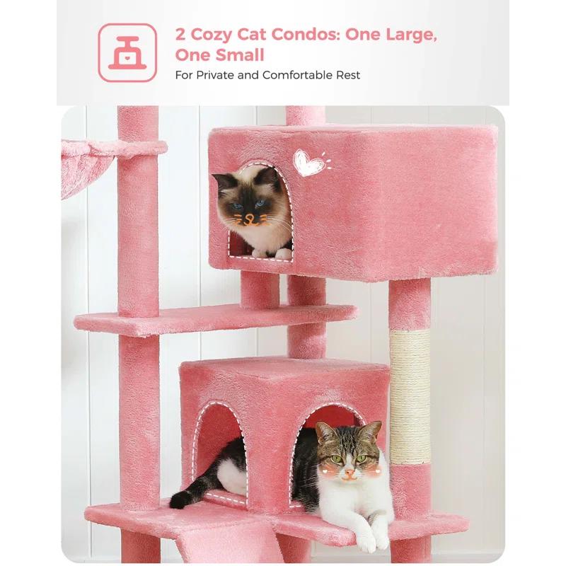 Tucker Murphy Pet™ Cat Tree With Large Top Perch, Plush Hammock, Cat Shelves And Dangling Pompom, Cat Scratching Posts And 2 Condos Houses