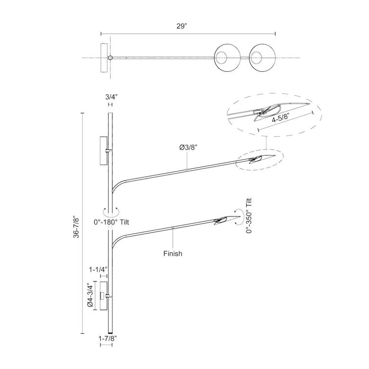 Rotaire 2 Light Aluminum Dimmable LED Swing Arm Sconce