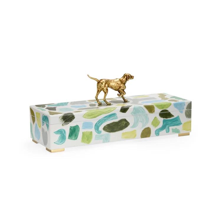 Hand-Painted Blue and Green Wooden Decorative Box