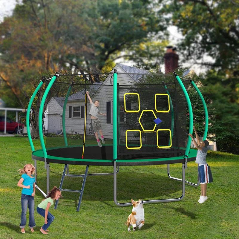 WANDINGT 14FT Trampoline With Enclosure - Recreational Trampolines With Ladder, ASTM Approval Outdoor Trampoline For Kids