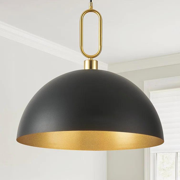 Everly Quinn 17.7" Farmhouse Vintage Black And Gold Pendant Light - Dome Chandelier For Kitchen Island, Dining Room, Hallway