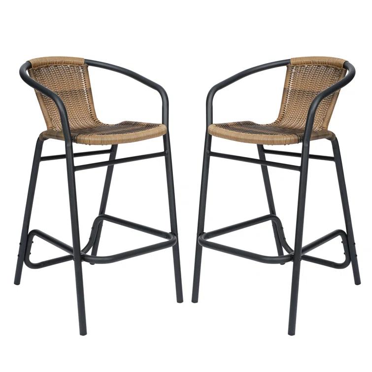 Flash Furniture Lila Commercial Indoor-Outdoor Rattan Restaurant Barstool with Aluminum Frame (Set of 2)