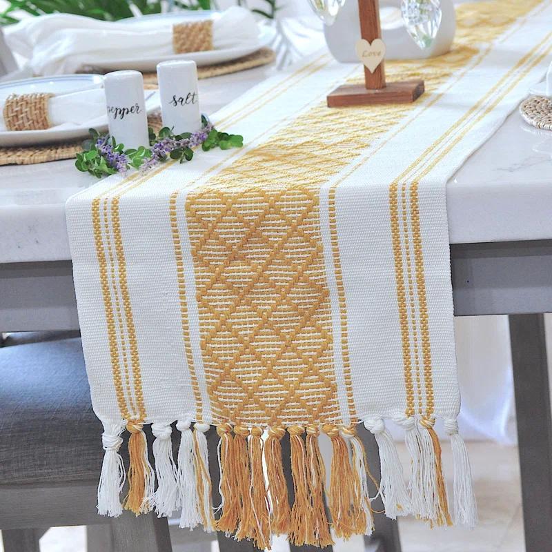Oveesha Boho Cotton Woven Table Runner With Tassels