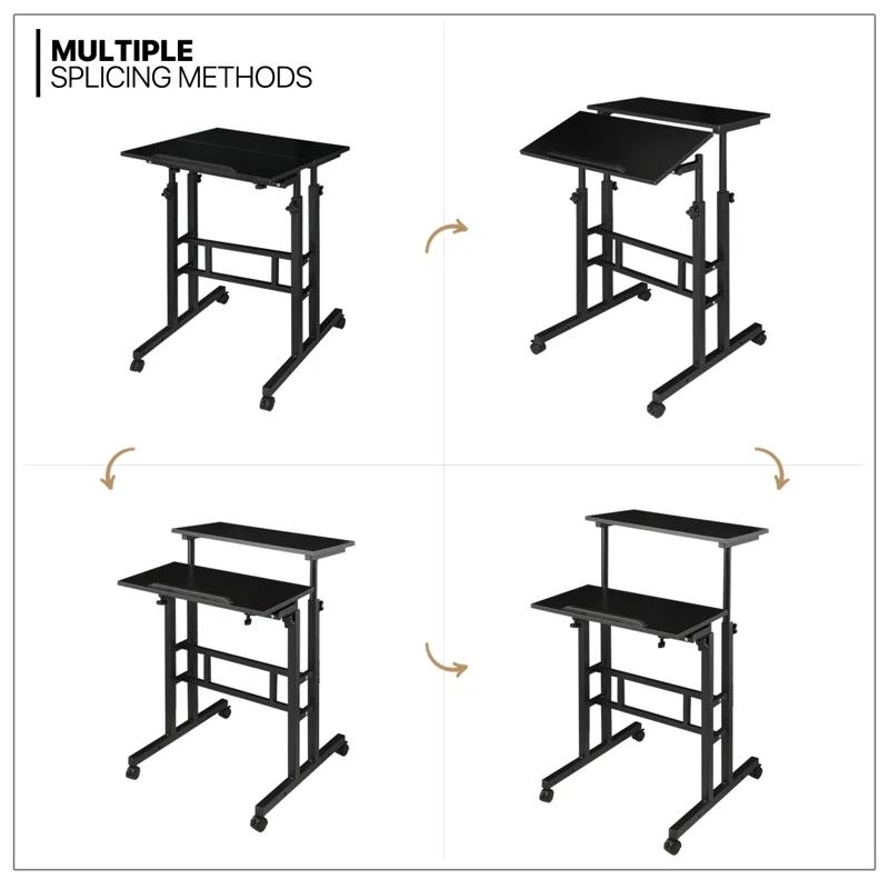 MoNiBloom Mobile Computer Desk, Adjustable Height Laptop Standing Desk with Tilting Tabletop and Monitor Shelf