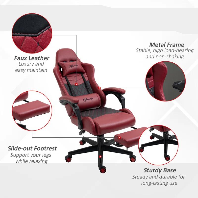 BEST CHOICE APPLIANCES LLC Racing Gaming Chair Diamond PU Leather Office Gamer Chair High Back Swivel Recliner With Footrest