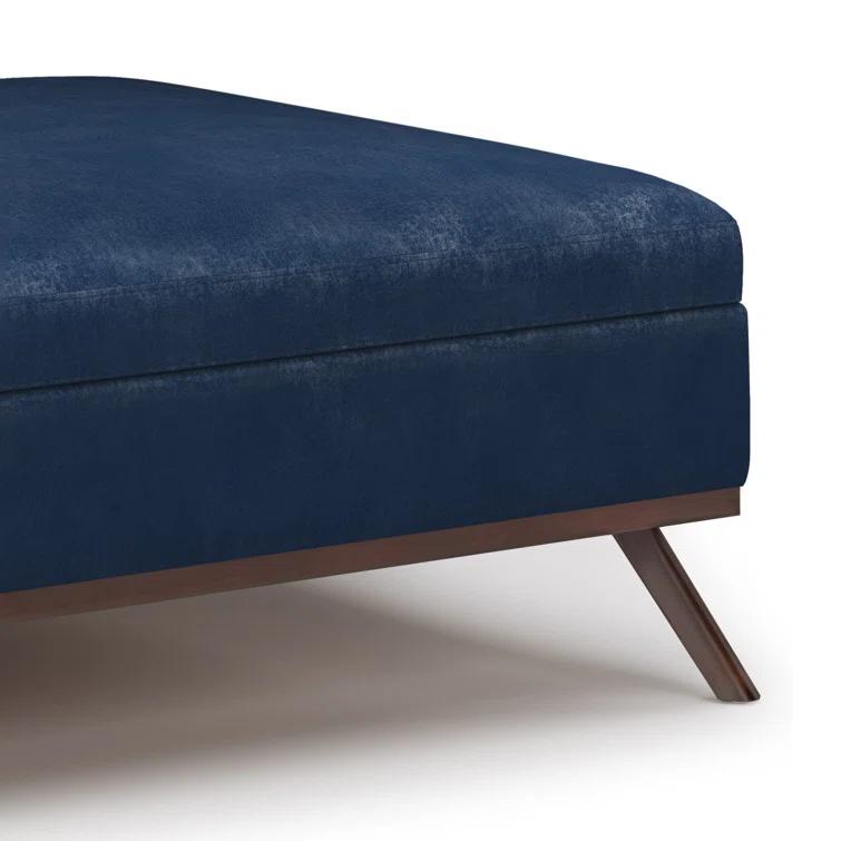 Simpli Home Owen 36"W Upholstered Square Coffee Table Storage Ottoman with Lift Top and Solid Wood Legs