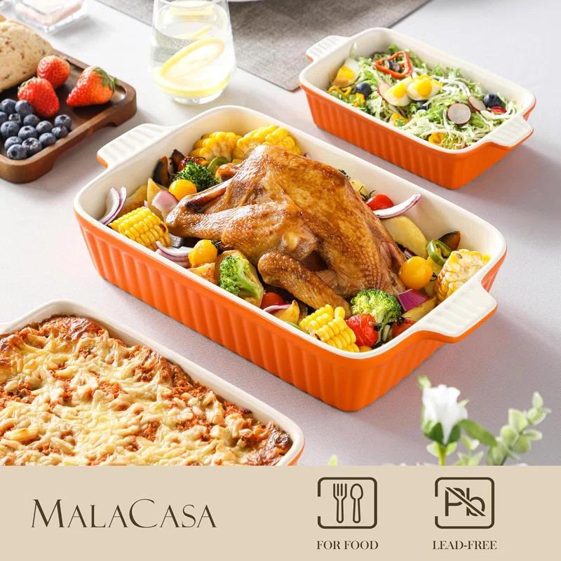 Adeco Trading Casserole Dishes For Oven, Porcelain Baking Dishes, Ceramic Bakeware Sets Of 4, Rectangular Lasagna Pans Deep With Handles For Baking Kitchen, (9.4"/11.1"/12.2"/14.7"),