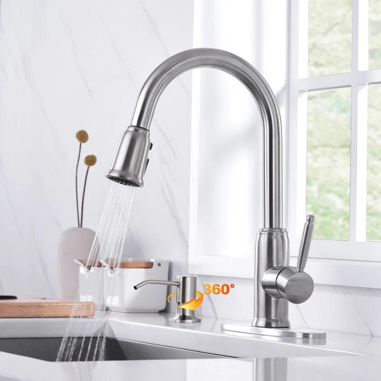 WOWOW WOWOW Pull Down Kitchen Faucet with Soap Dispenser 2310101-S-WF