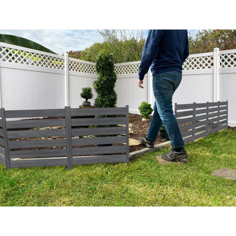 Zippity Outdoor Products 26in H x 24in W (3 Panels) No Dig Zippity Maui Fence Kit, Charcoal Color WoodTek Vinyl Fence Panel, Temporary Outdoor Border for Garden, Easy Install DIY Fence for Backyard, Patio, & Deck, ZP19066