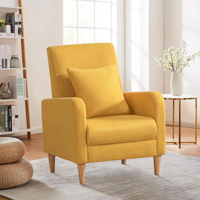 Hokku Designs Modern Upholstered Accent Chair Armchair with Pillow, Fabric Reading Living Room Side Chair,Single Sofa with Lounge Seat and Wood Legs,