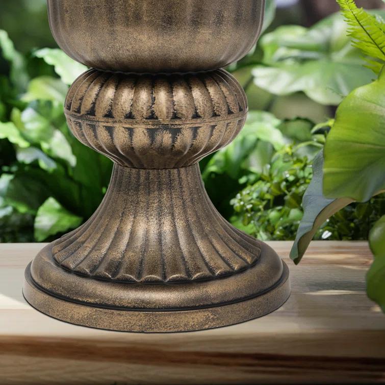 Charlton Home® Ciresila Classic Moroccan Bronze Urn Planter Decorative Outdoor Flower Pot with Stand for Garden Front Column and Wedding Decor