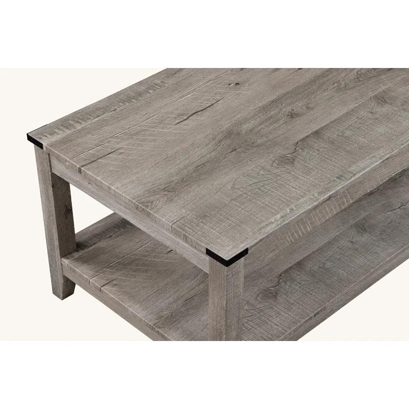 August Grove® Rustic Gray Brown 3-Piece Cocktail Set Wooden Table Top Rectangular Coffee Table And Two Matching Square End Tables Living Room Wooden Furniture Retro