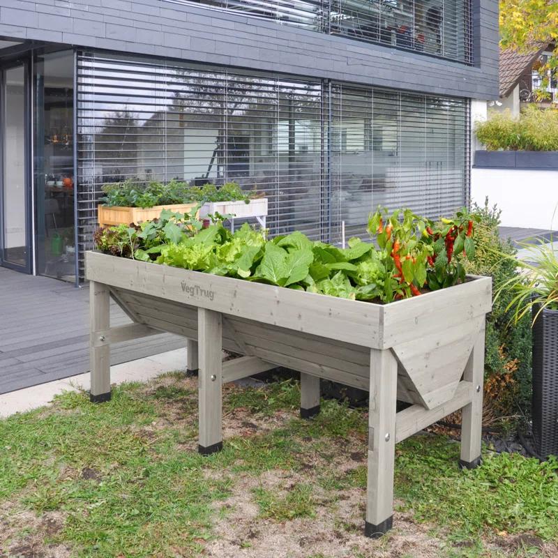 Gray Wash Wooden Raised Bed Planter for Outdoor Gardens