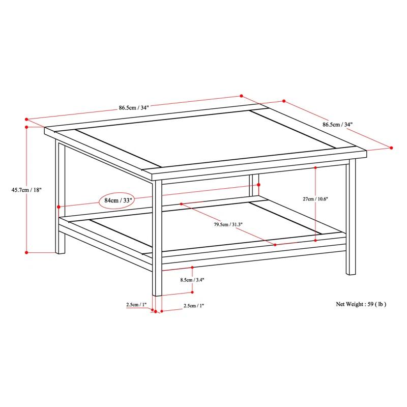 Simpli Home Skyler 34"W Solid Mango Wood Industrial Square Coffee Table with Open Shelf and Metal Frame