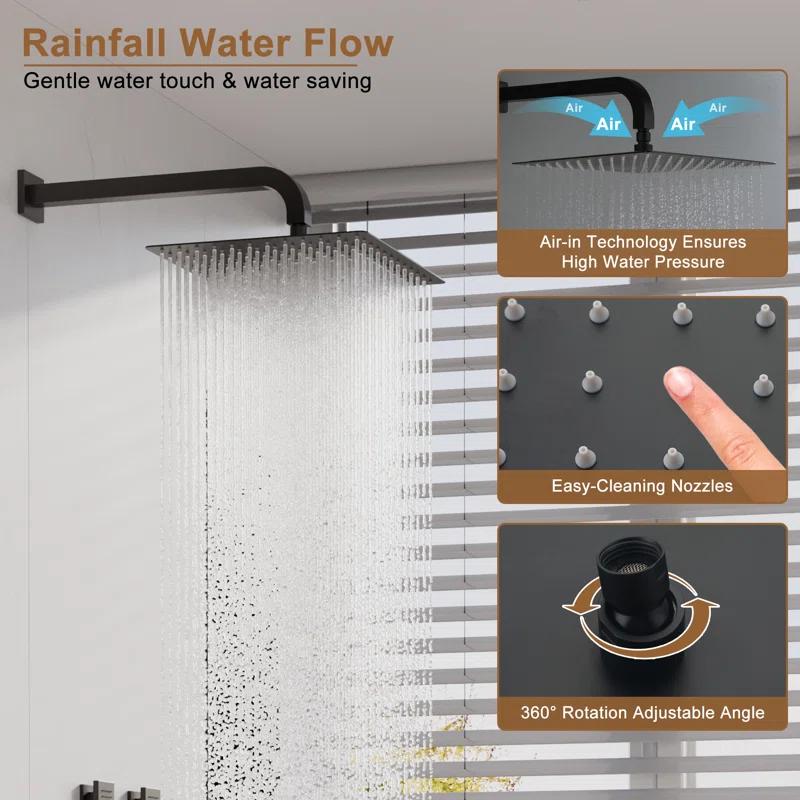 CASAINC CS6228-12MB Dual Shower Head Thermostatic Rainfall Shower System with Rough in-Valve and Shower Body Spray