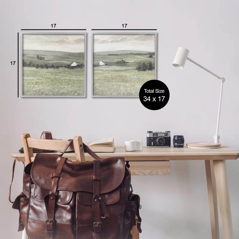 Stupell Industries Traditional Distant Farmhouse Field  2 PC Giclee Art Set by Victoria Borges