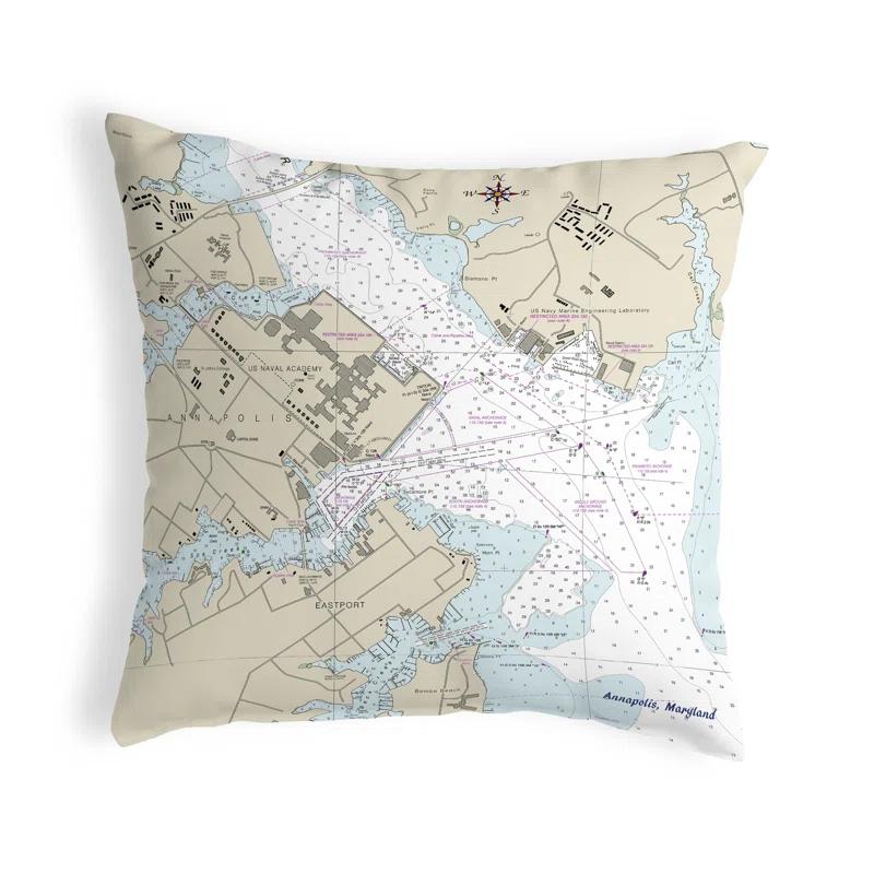 Betsy Drake Interiors Nautical Map Indoor/Outdoor Reversible Throw Pillow
