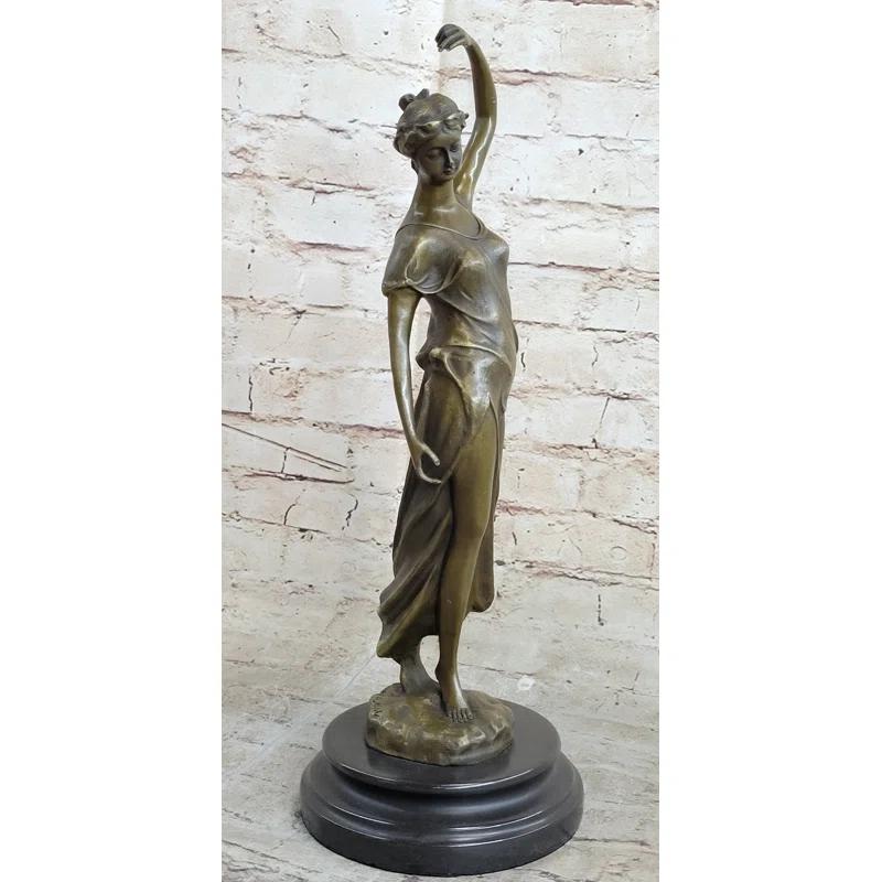 Bloomsbury Market Avello Victorian Girl Signed Sculpture Elegant Art Nouveau Bronze Statue Figurine Deco