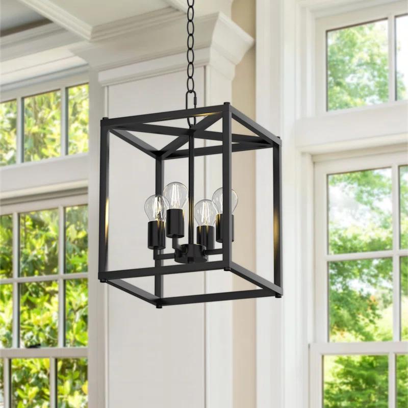 17 Stories Keya 4 - Light Iron Dimmable Lantern Geometric Chandelier