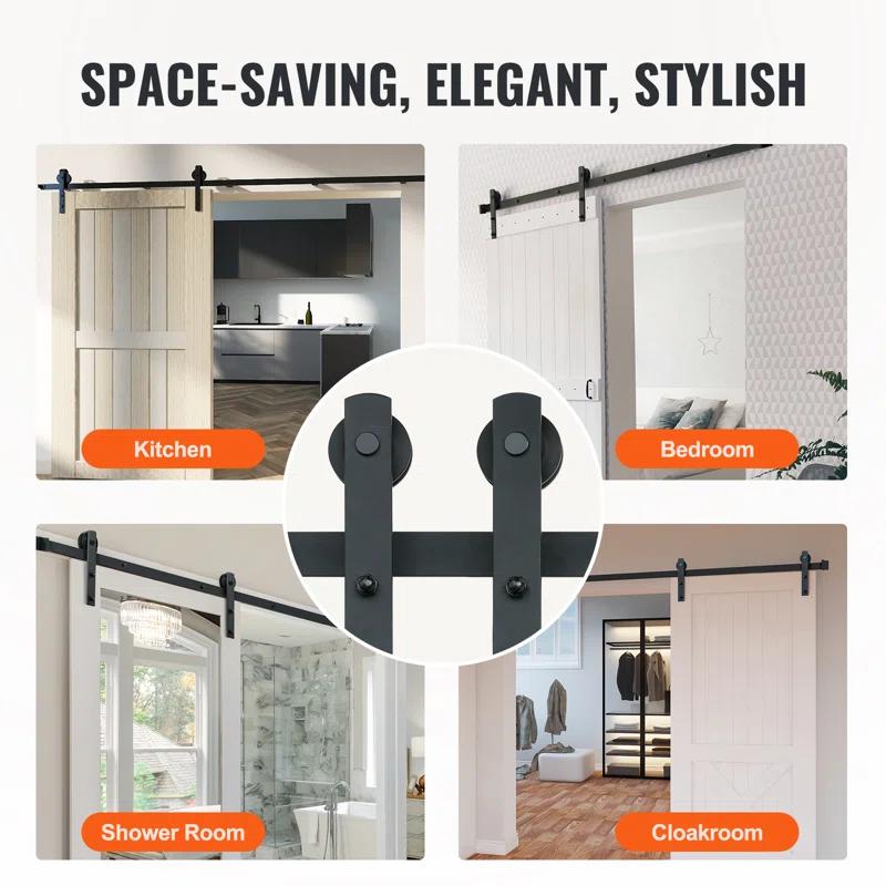 VEVOR Black Steel Single Door Barn Door Hardware Kit Standard Single