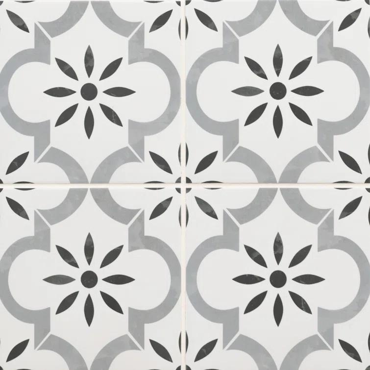 Ackland Amara 8" x 8" Encaustic Look Matte Porcelain Floor & Wall Tile