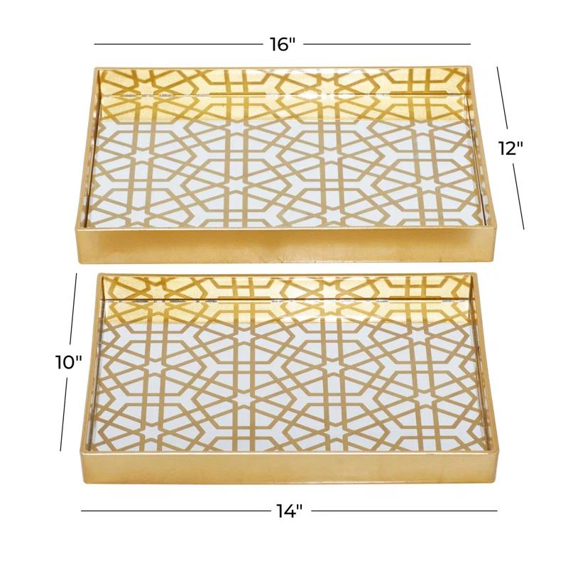 CosmoLiving by Cosmopolitan Plastic Mirrored Geometric Decor Gold Tray Set
