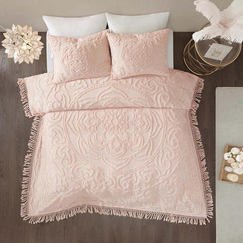 Laetitia Tufted Chenille Cotton Medallion Fringe Coverlet Set