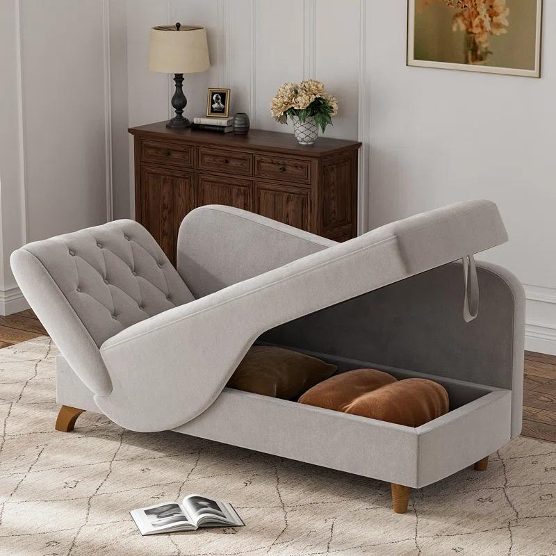 Mercer41 Acotas Velvet Upholstered Chaise Lounge with Storage