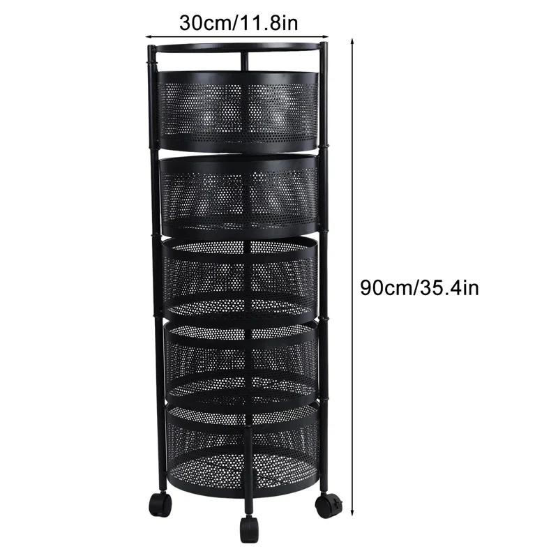 Kitchen Storage Cart,5 Tier Circular Rotating Basket,Large Storage Rack with 360 Degree Wheels