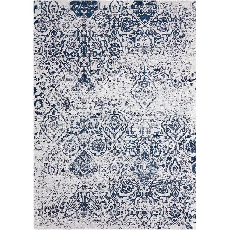 Williston Forge Damask Southwestern Machine Made Power Loom Polypropylene Indoor / Outdoor Area Rug in Ivory/Navy