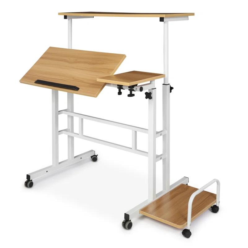 MoNiBloom Mobile Computer Desk Workstation, Rolling Laptop Standing Table with Monitor Shelf and Host Rack