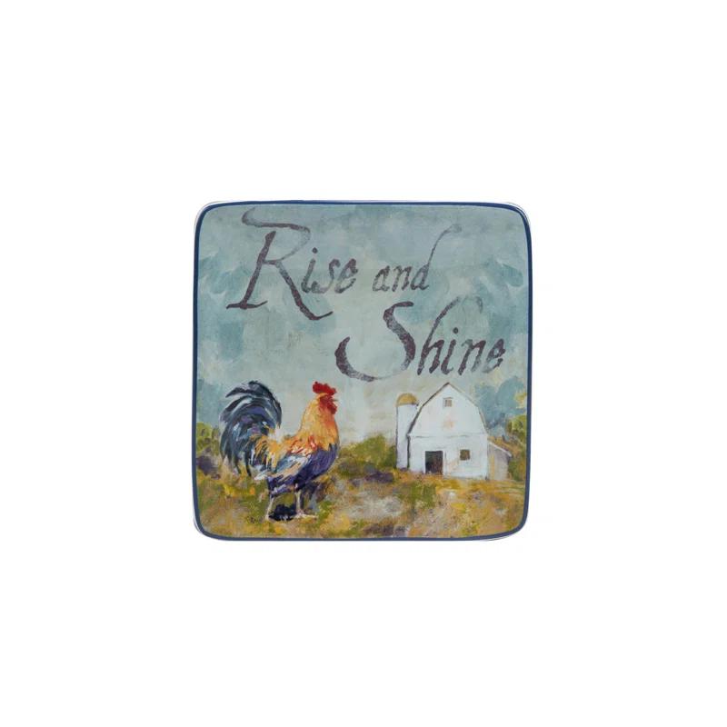 Certified International Rooster Meadow Set Of 4 Canape Plates
