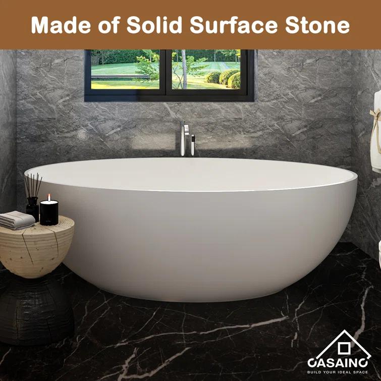 CASAINC Monaco 67 inch White Big Freestanding Stone Solid Surface Bathtub CA-MJ39327