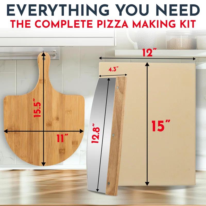 LIFETIME FLOORING LLC Pizza Stone For Oven Set -  Stone For Grill - 3PCS Pizzamaking Accessories - Large Pizza Oven Stones - Baking Stones For Bread And Pizzas