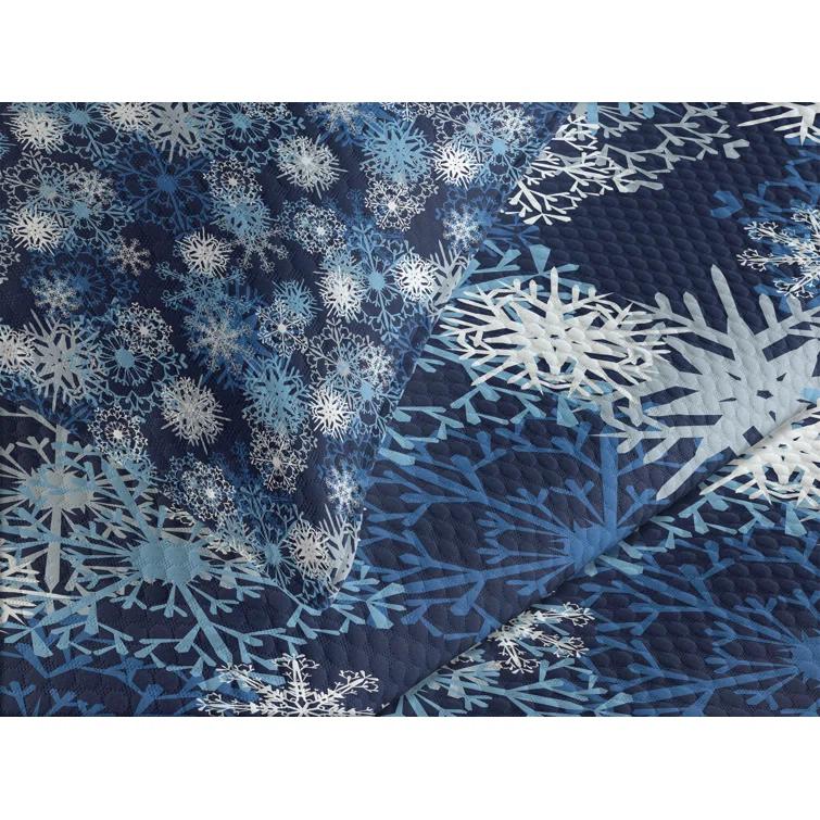 Ambesonne Ambesonne Winter Bedspread Set Ornate Snowflakes Xmas Pale Blue Dark Blue