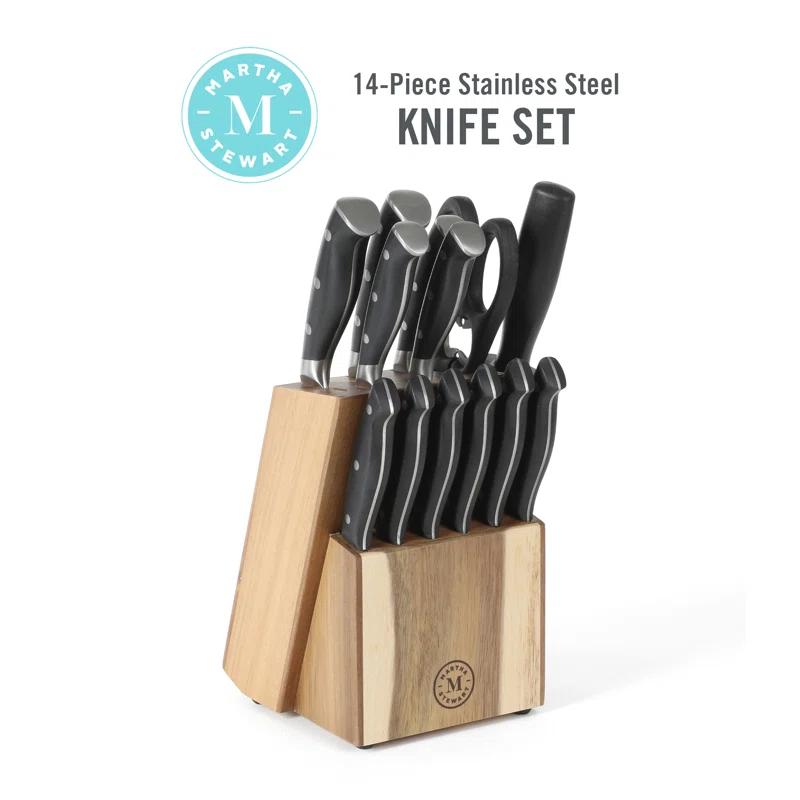 Martha Stewart Martha Stewart Stainless Steel 14 Piece Cutlery And Knife Block Set In Black