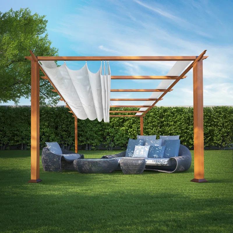 Paragon-Outdoor Florence 11 ft. W x 11 ft. D Wood Grain Aluminum Pergola in Canadian Cedar with Convertible Canopy