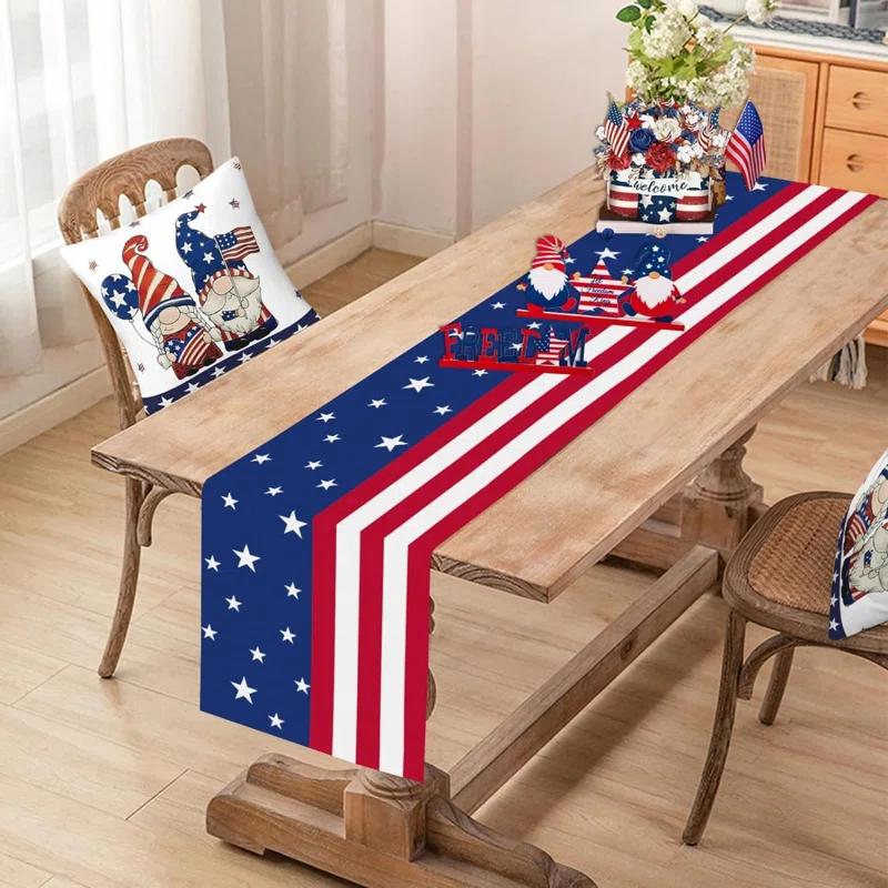 The Holiday Aisle® Independence Day Table Runner 13X72 Inches American Flag 4Th Of July Linen Table Runners Seasonal Winter Festive Holiday Table Decoration