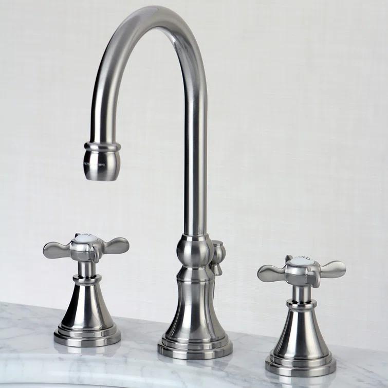 Kingston Brass Kingston Brass Essex Two-Handle 3-Hole Deck Mount Widespread Bathroom Faucet with Brass Pop-Up Drain KS2988BEX