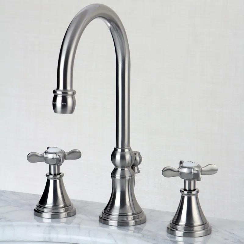 Kingston Brass Kingston Brass Essex Two-Handle 3-Hole Deck Mount Widespread Bathroom Faucet with Brass Pop-Up Drain KS2988BEX